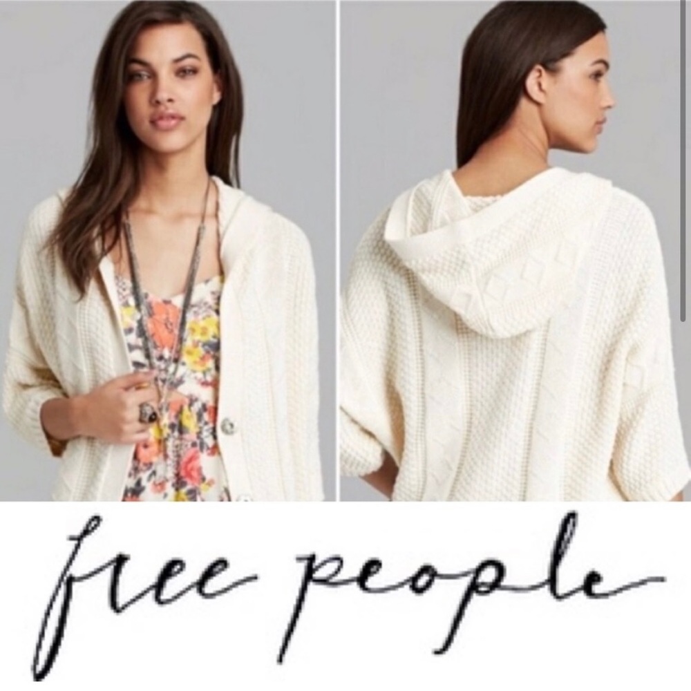 Free People Cable Knit Slouchy Hooded Cardigan - L